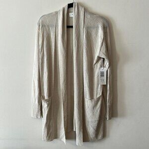 HUDSON North Linen Blend Long Length Open Front Duster Cardigan in Sand/Cream